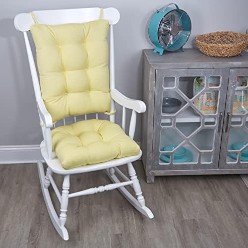 Klear Vu Omega Non-Slip Rocking Chair Cushion, Assembled in USA, Thick Tufted Design, Includes Seat Pad & Back Pillow with Ties, 17x17 Inches, 2-Piece Set, Solid Yellow 2 Count