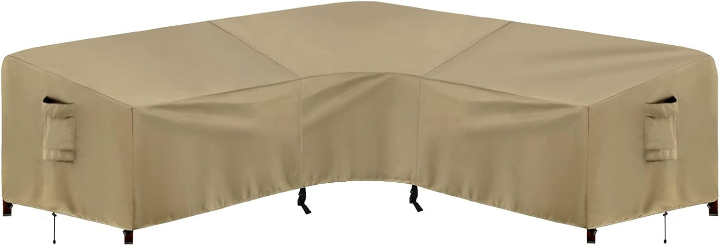 PureFit Outdoor Sectional Sofa Cover Waterproof V Shaped Patio Furniture Covers for Deck, Lawn and Backyard, 89”x89”, Gray