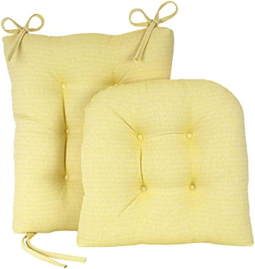 Klear Vu Omega Non-Slip Rocking Chair Cushion, Assembled in USA, Thick Tufted Design, Includes Seat Pad & Back Pillow with Ties, 17x17 Inches, 2-Piece Set, Solid Yellow 2 Count