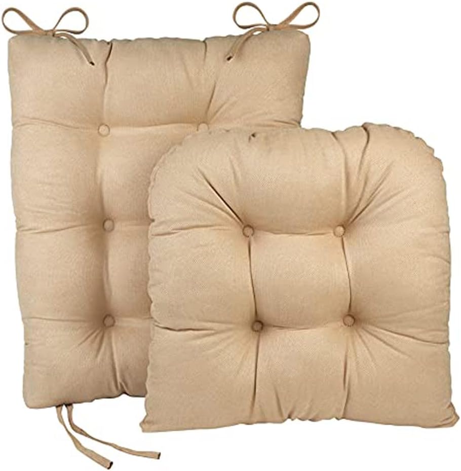 Klear Vu Omega Non-Slip Rocking Chair Cushion, Assembled in USA, Thick Tufted Design, Includes Seat Pad & Back Pillow with Ties, 17x17 Inches, 2-Piece Set, Solid Yellow 2 Count