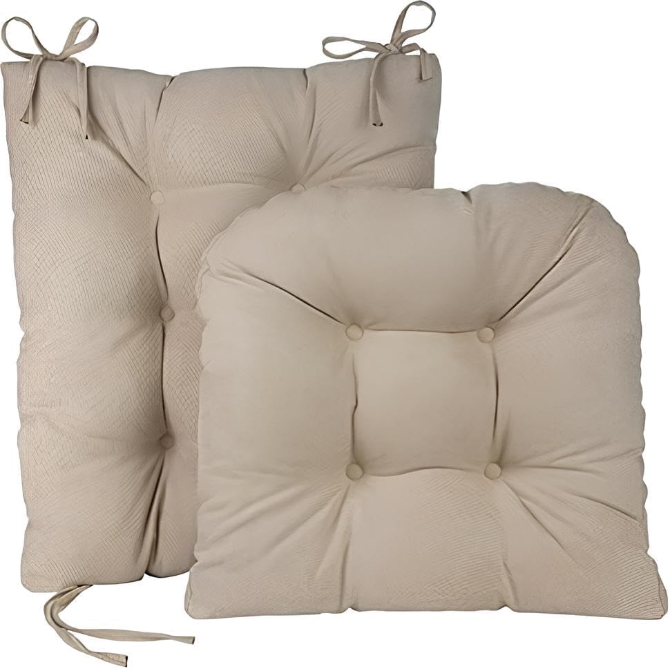 Klear Vu Omega Non-Slip Rocking Chair Cushion, Assembled in USA, Thick Tufted Design, Includes Seat Pad & Back Pillow with Ties, 17x17 Inches, 2-Piece Set, Solid Yellow 2 Count