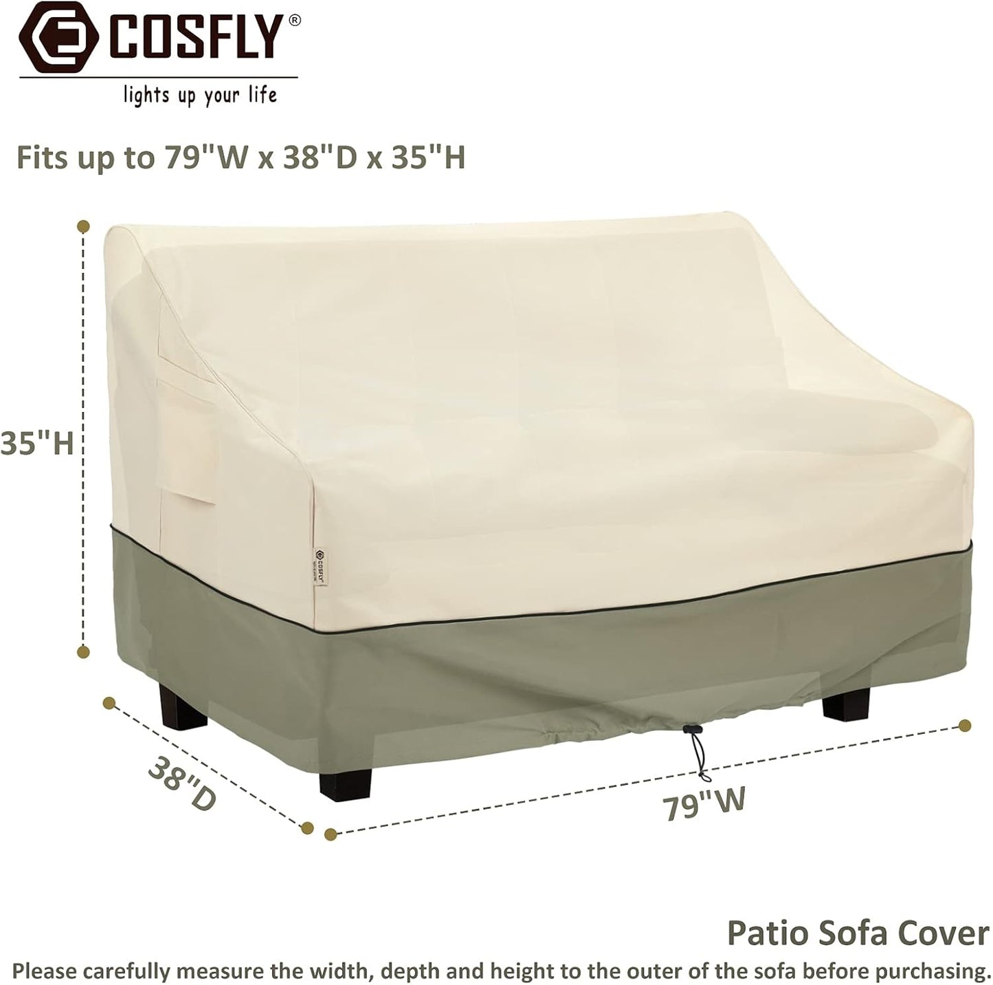 COSFLY Patio Furniture Covers Waterproof, Outdoor 3-Seater Sofa Cover Heavy Duty Fits up to 79W x 38D x 35H inches