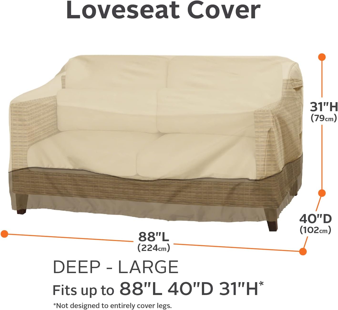 Classic Accessories Veranda Water-Resistant 88 Inch Deep Seated Patio Sofa/Loveseat Cover, Patio Furniture Covers
