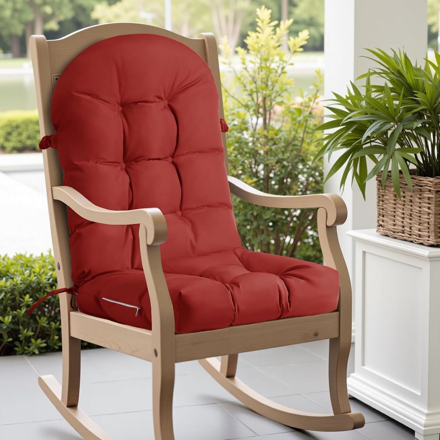 Rocking Chair Cushion - Chenille Fabric, High-Density Sponge, Durable Comfort Non-Slip Bottom Tufted Seat Pads with Ties, Chenille︱Black, 44x19x4 inch