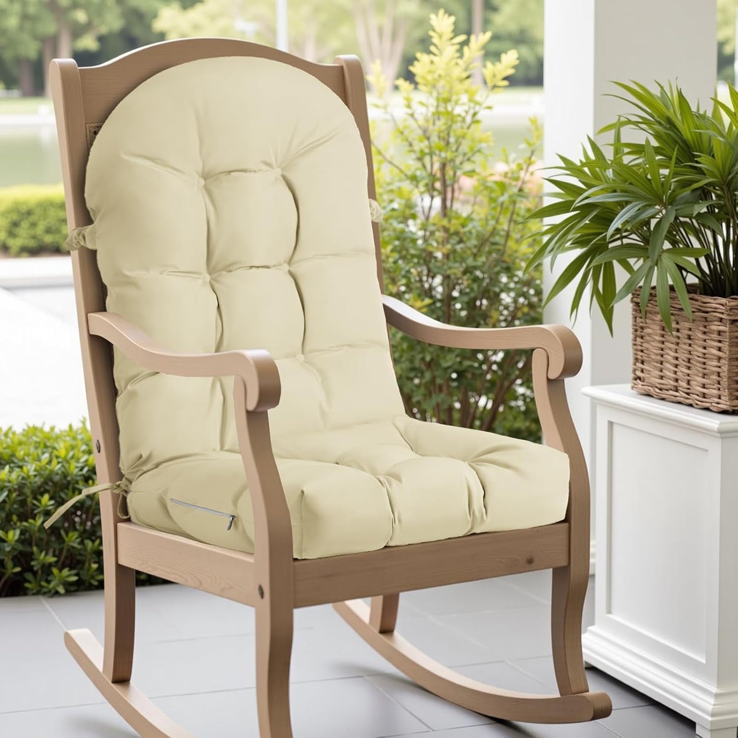 Rocking Chair Cushion - Chenille Fabric, High-Density Sponge, Durable Comfort Non-Slip Bottom Tufted Seat Pads with Ties, Chenille︱Black, 44x19x4 inch