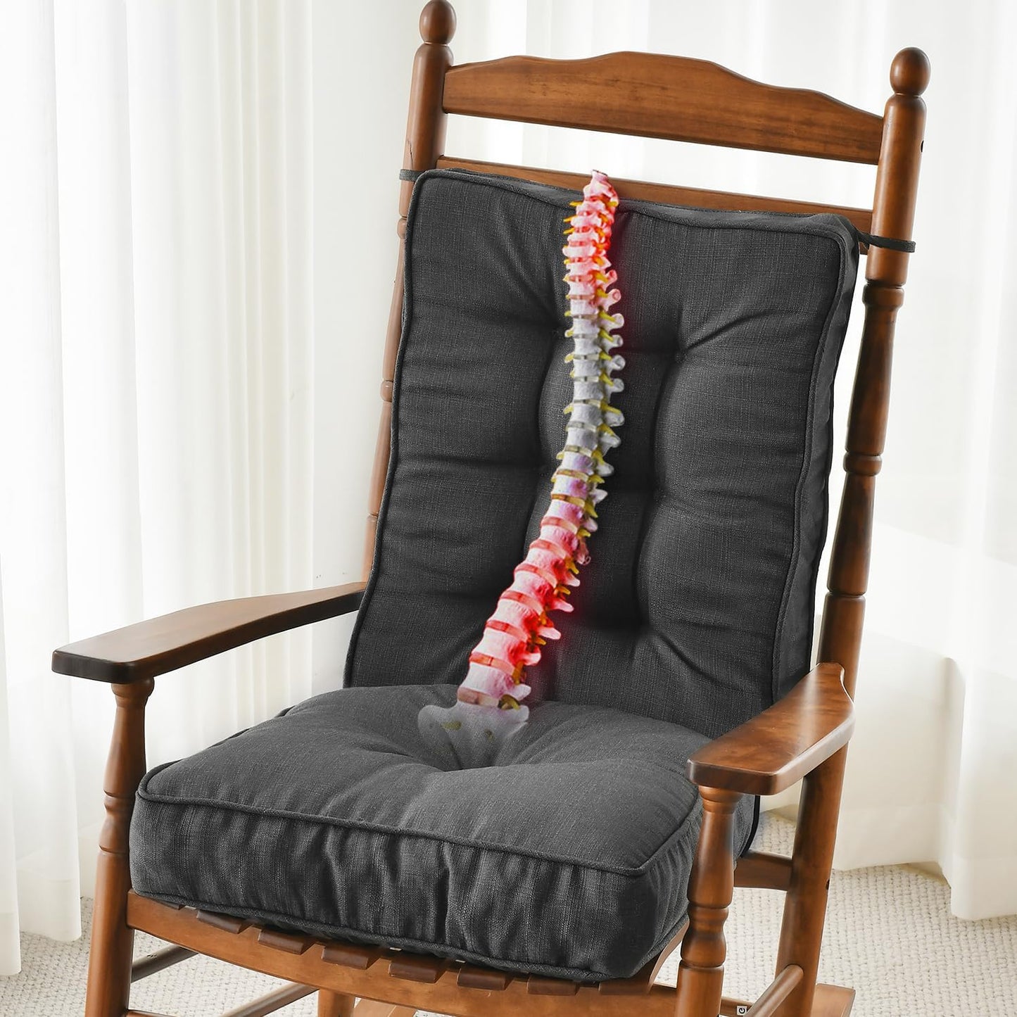 SUNROX Memory Foam Non Slip Rocking Chair Cushion, FadeShield Water Resistant Thicken Durable Tufted Pads, Set of Seat & Back Cushion with Ties for Indoor/Outdoor Rocker, 2 Piece, Cream