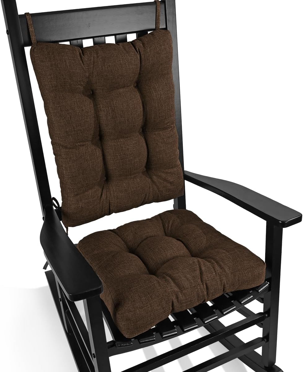 BUYUE Chair Cushion Set for Rocking Chair, Back Pillow & Seat Cushion with Ties, Original Woven Fabric Non-Slip Chair Pads for Elderly Sitting, Black