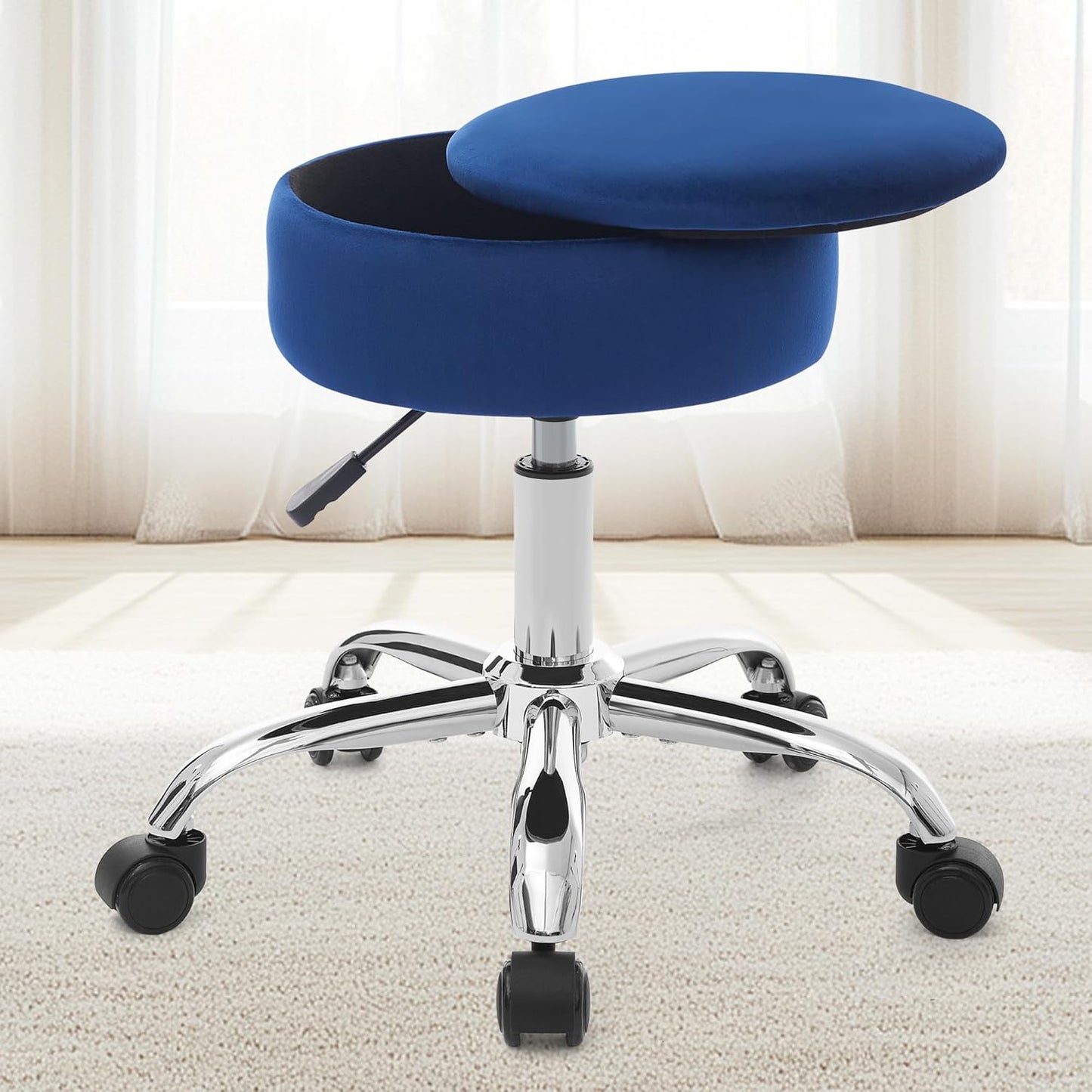 Adjustable Ottoman Stool White Vanity Stool Vanity Chair for Makeup Room Stool Chair for Vanity Stool with Storage Makeup Stools with Storage Swivel Makeup Chair for Bathroom Faux Leather