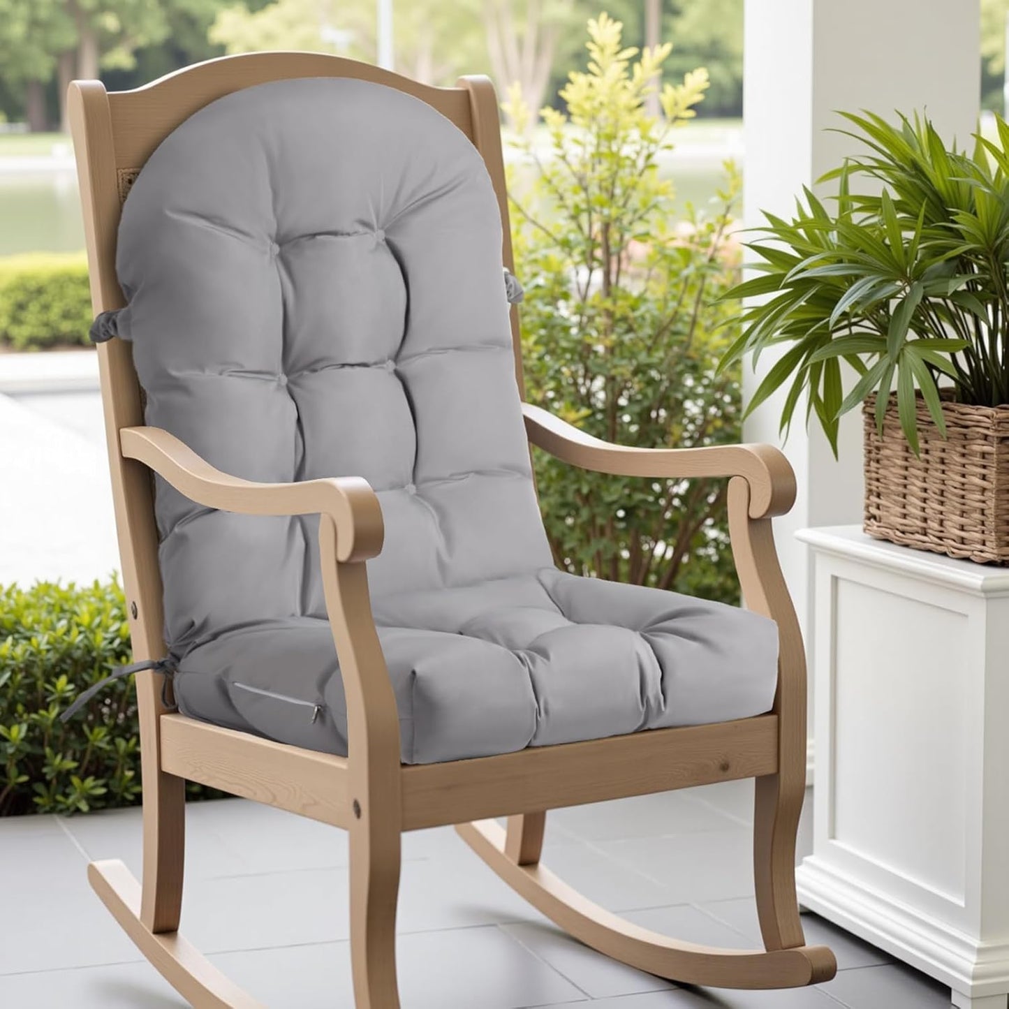 Rocking Chair Cushion - Chenille Fabric, High-Density Sponge, Durable Comfort Non-Slip Bottom Tufted Seat Pads with Ties, Chenille︱Black, 44x19x4 inch