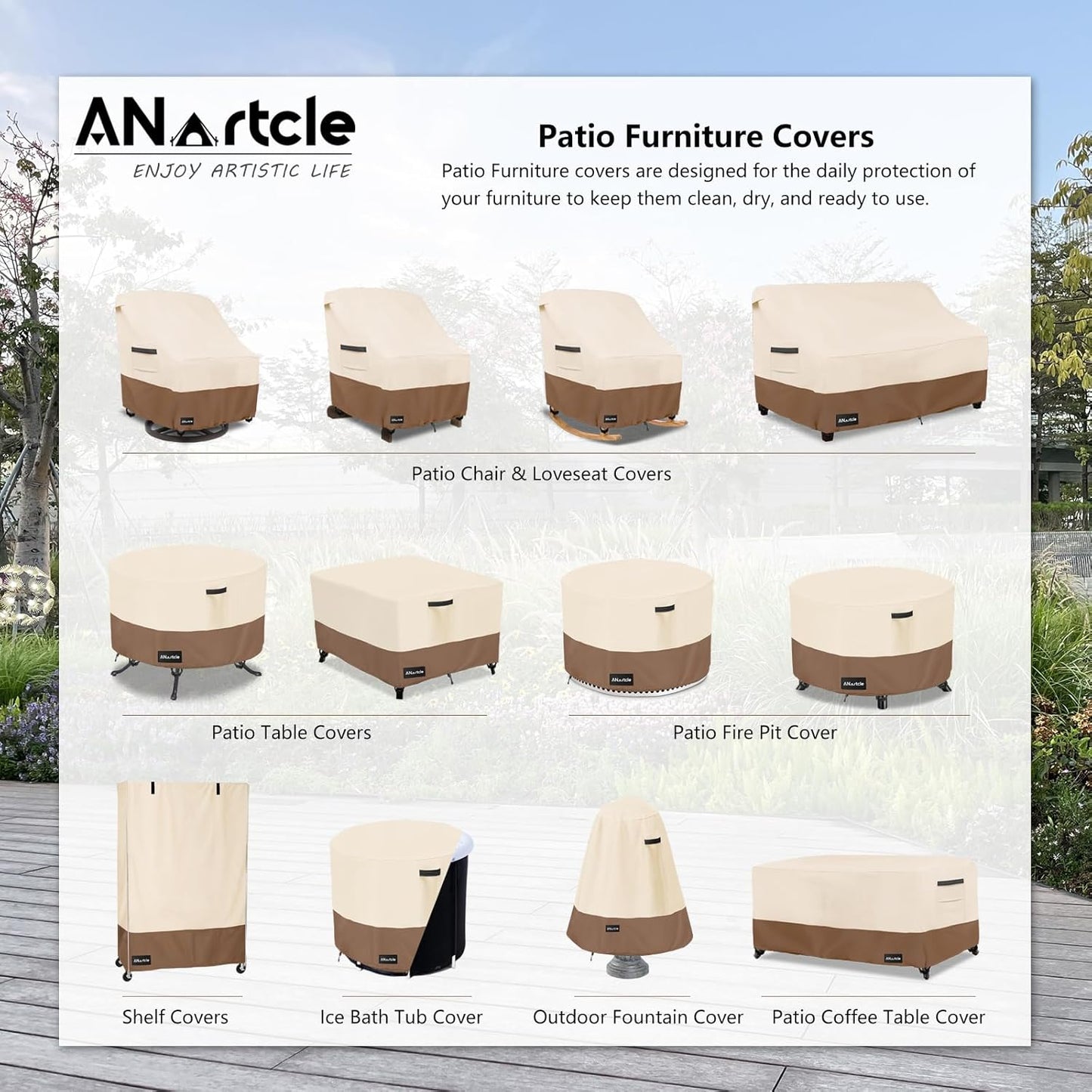 3-Seater Patio Sofa Cover,76W x 32.5D x 33H Inches Outdoor Couch Cover,100% Waterproof Heavy Duty Patio Sofa Covers,Patio Furniture Covers,Beige&Brown