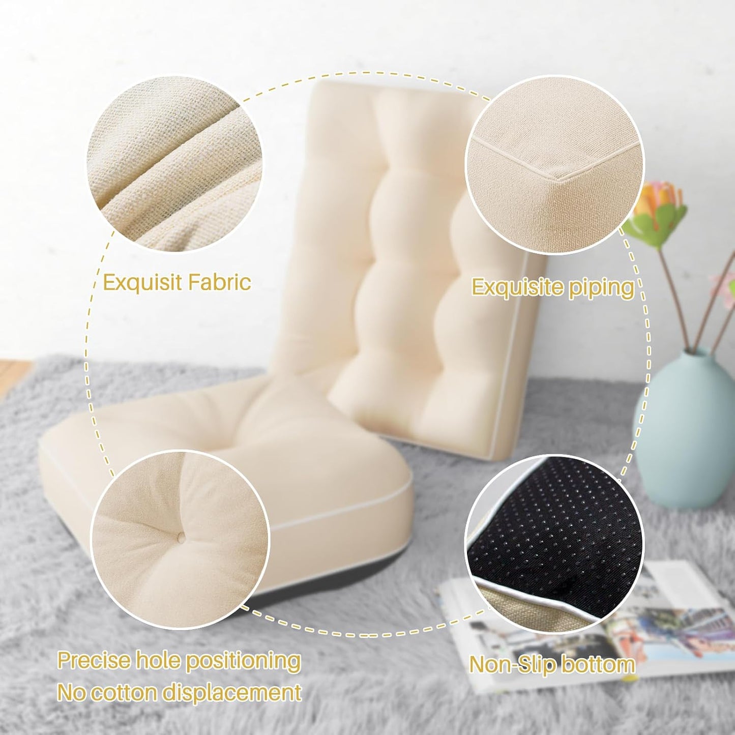 YZ HOME Rocking Chair Cushion, Set of Thicken Seat & Back Chair Cushions with Memory Foam, Non-Slip Chair Pad with Ties for for Indoor&Outdoor Rocker, Beige, 22x17x5/17x17x5