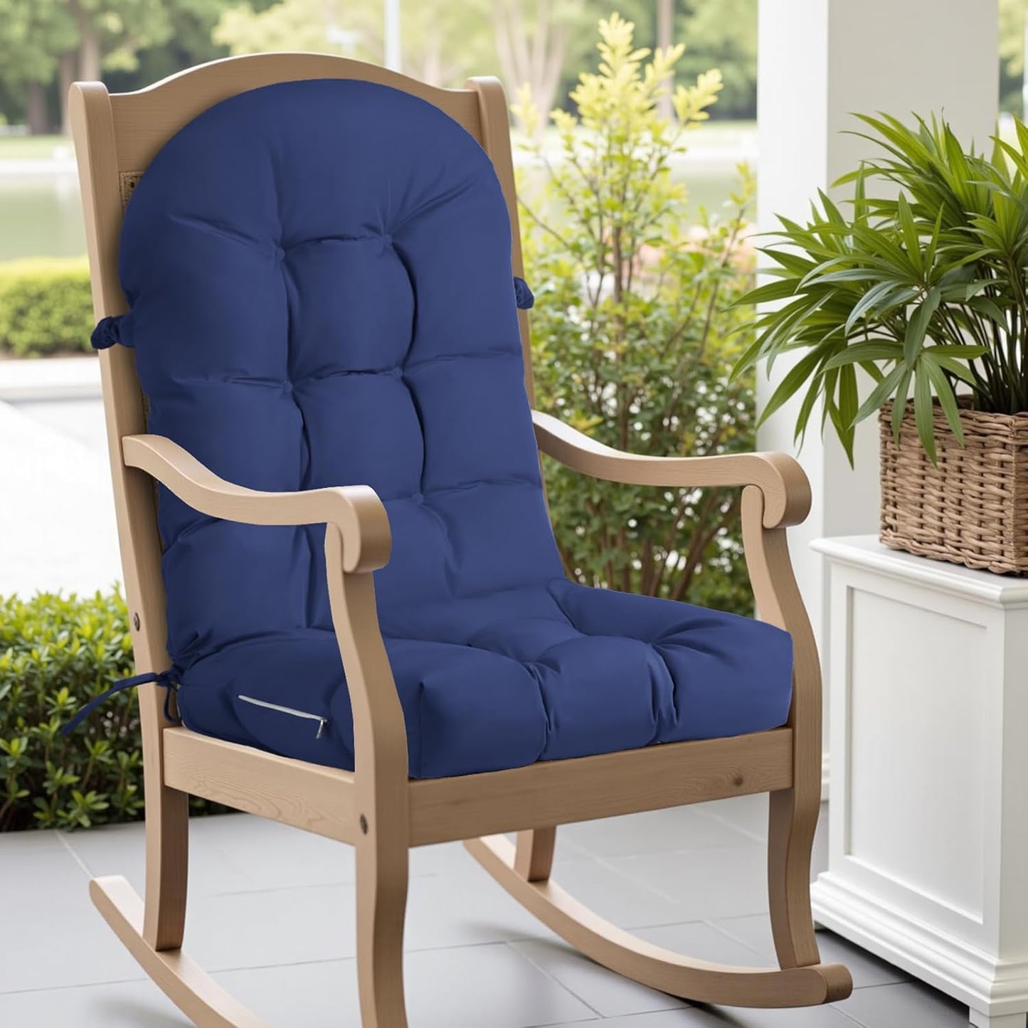 Rocking Chair Cushion - Chenille Fabric, High-Density Sponge, Durable Comfort Non-Slip Bottom Tufted Seat Pads with Ties, Chenille︱Black, 44x19x4 inch