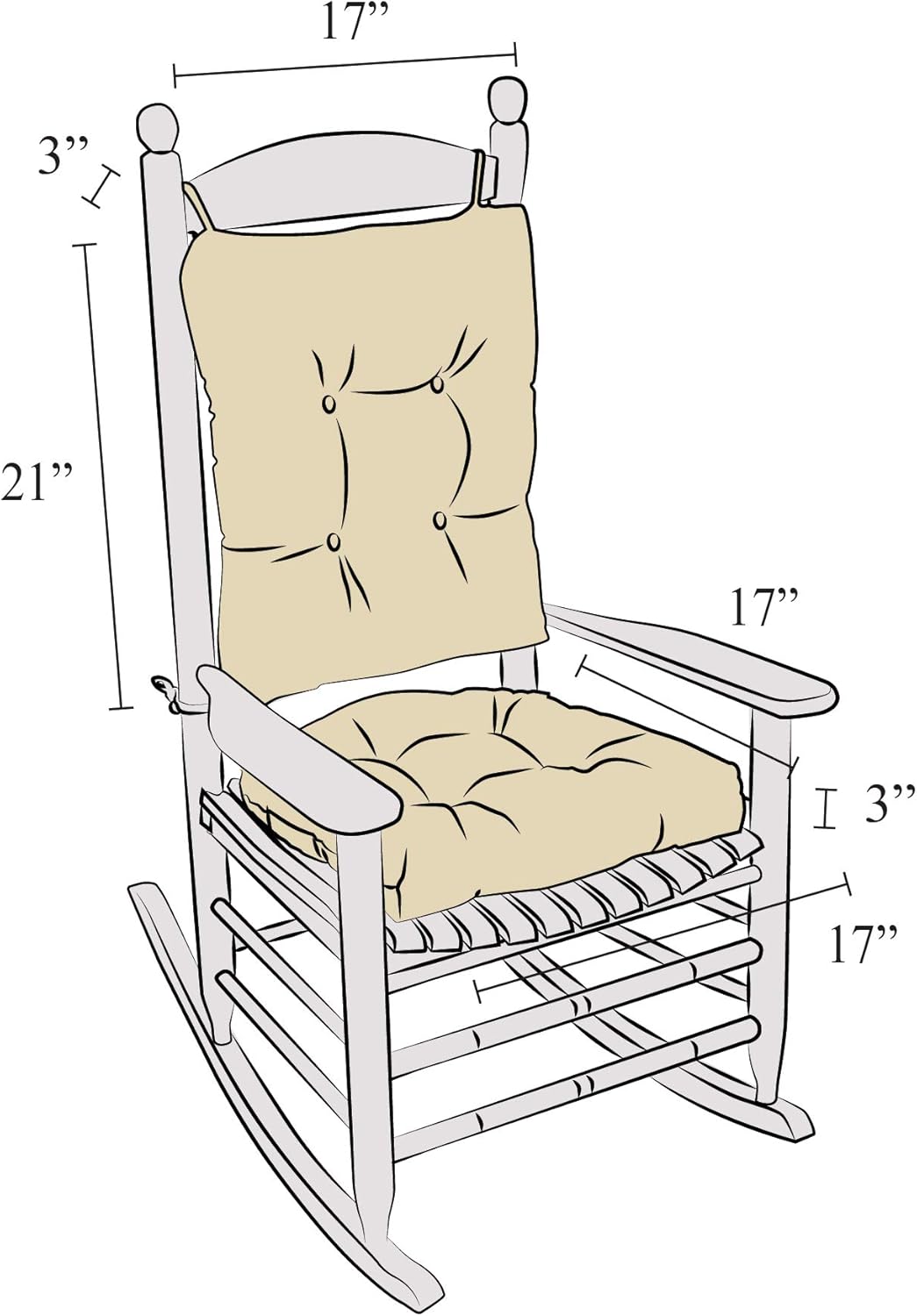 Klear Vu Omega Non-Slip Rocking Chair Cushion, Assembled in USA, Thick Tufted Design, Includes Seat Pad & Back Pillow with Ties, 17x17 Inches, 2-Piece Set, Solid Yellow 2 Count
