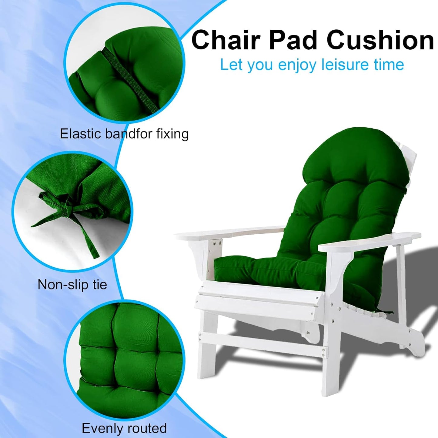 Adirondack Chair Cushion,High Back Rocking Chair Cushion,Thickened Patio Chair Pad for Indoor and Outdoor, Water Proof and Fade-Resistant (Dark Green)