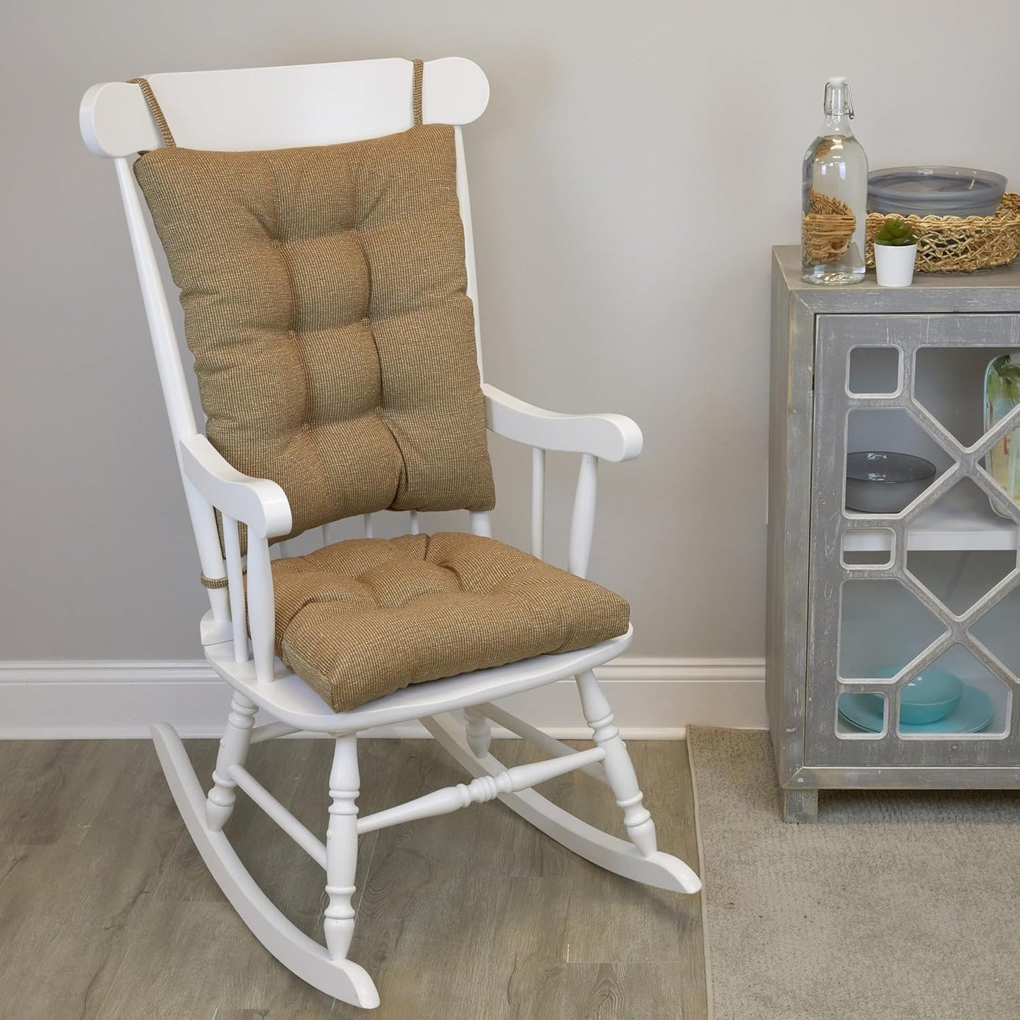 The Gripper Twill Jumbo XL Non-Slip Rocking Chair Cushion Set with Thick Padding, Includes Seat Pad & Back Pillow with Ties for Indoor Living Room Rocker, 17x17 Inches, 2 Piece Set, Sapphire