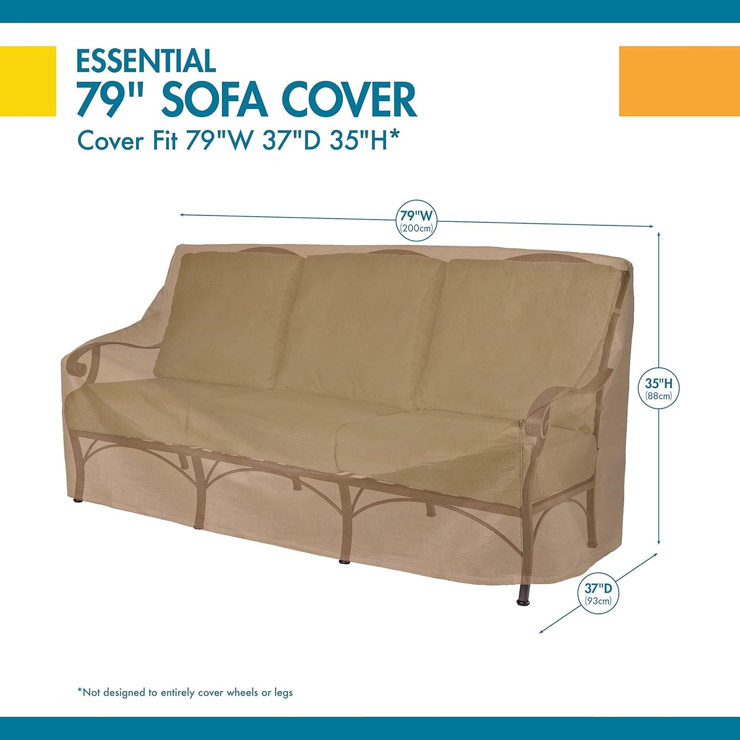 Duck Covers ESO793735 Essential Water-Resistant 79 Inch Sofa Cover,79W x 37D x 35H, Patio Furniture Covers