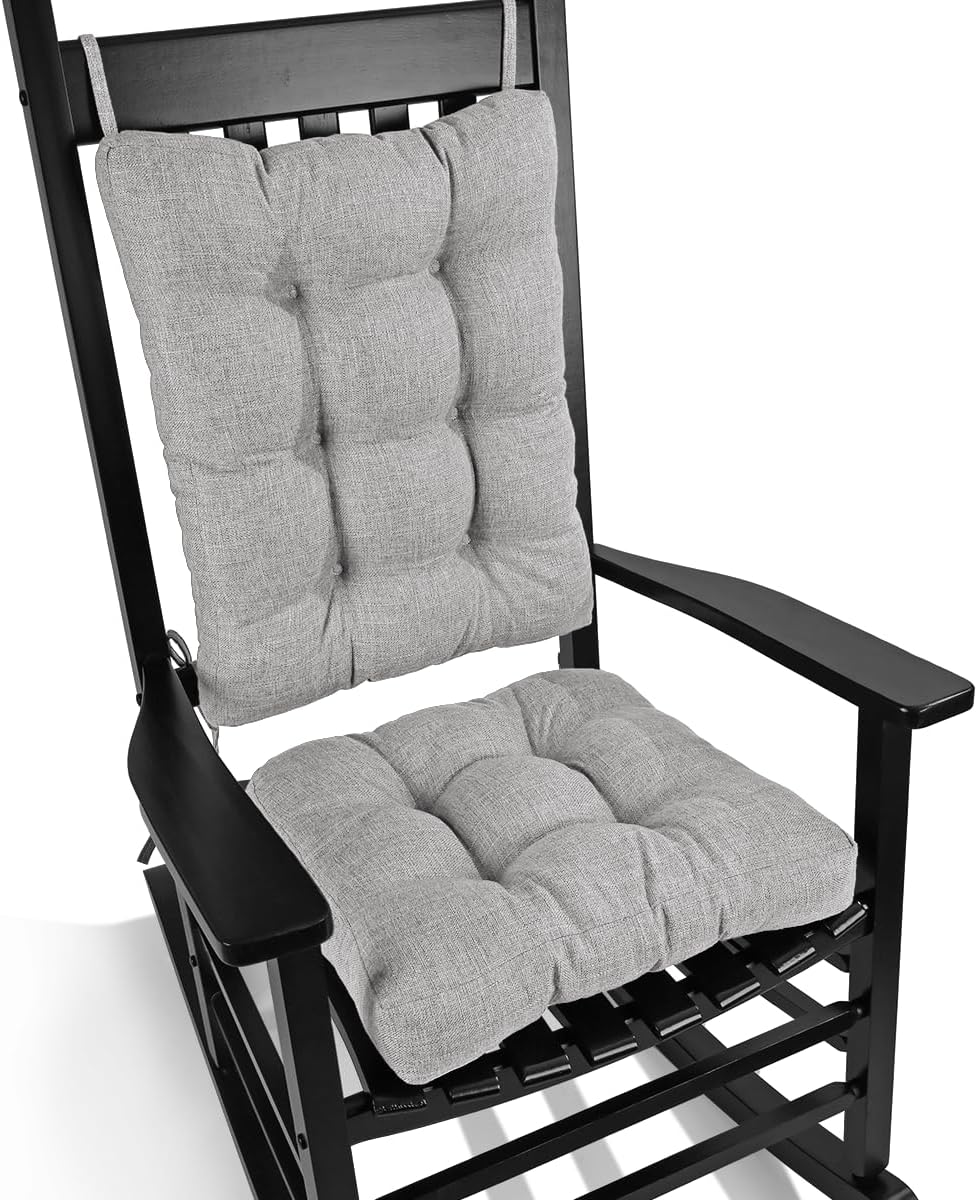 BUYUE Chair Cushion Set for Rocking Chair, Back Pillow & Seat Cushion with Ties, Original Woven Fabric Non-Slip Chair Pads for Elderly Sitting, Black