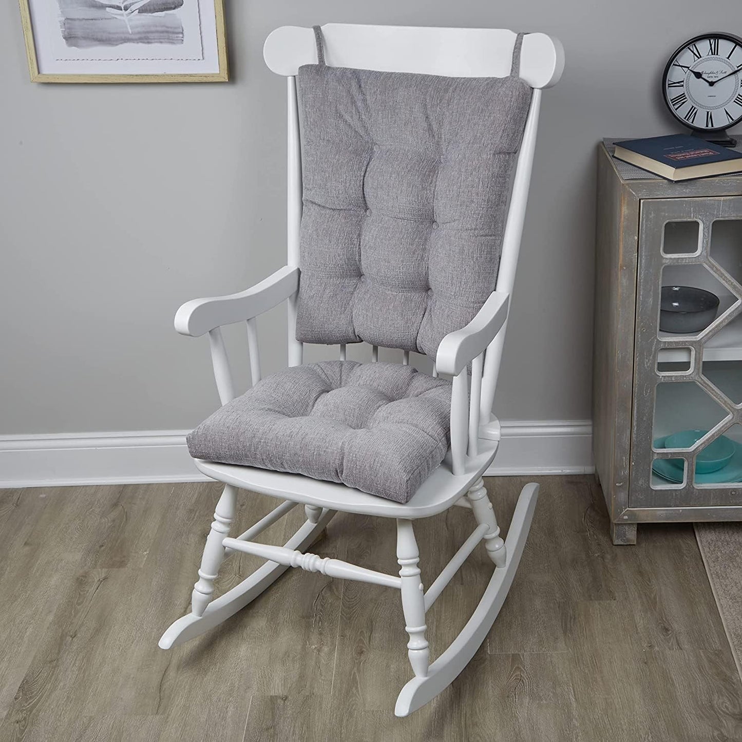 The Gripper Twill Jumbo XL Non-Slip Rocking Chair Cushion Set with Thick Padding, Includes Seat Pad & Back Pillow with Ties for Indoor Living Room Rocker, 17x17 Inches, 2 Piece Set, Sapphire