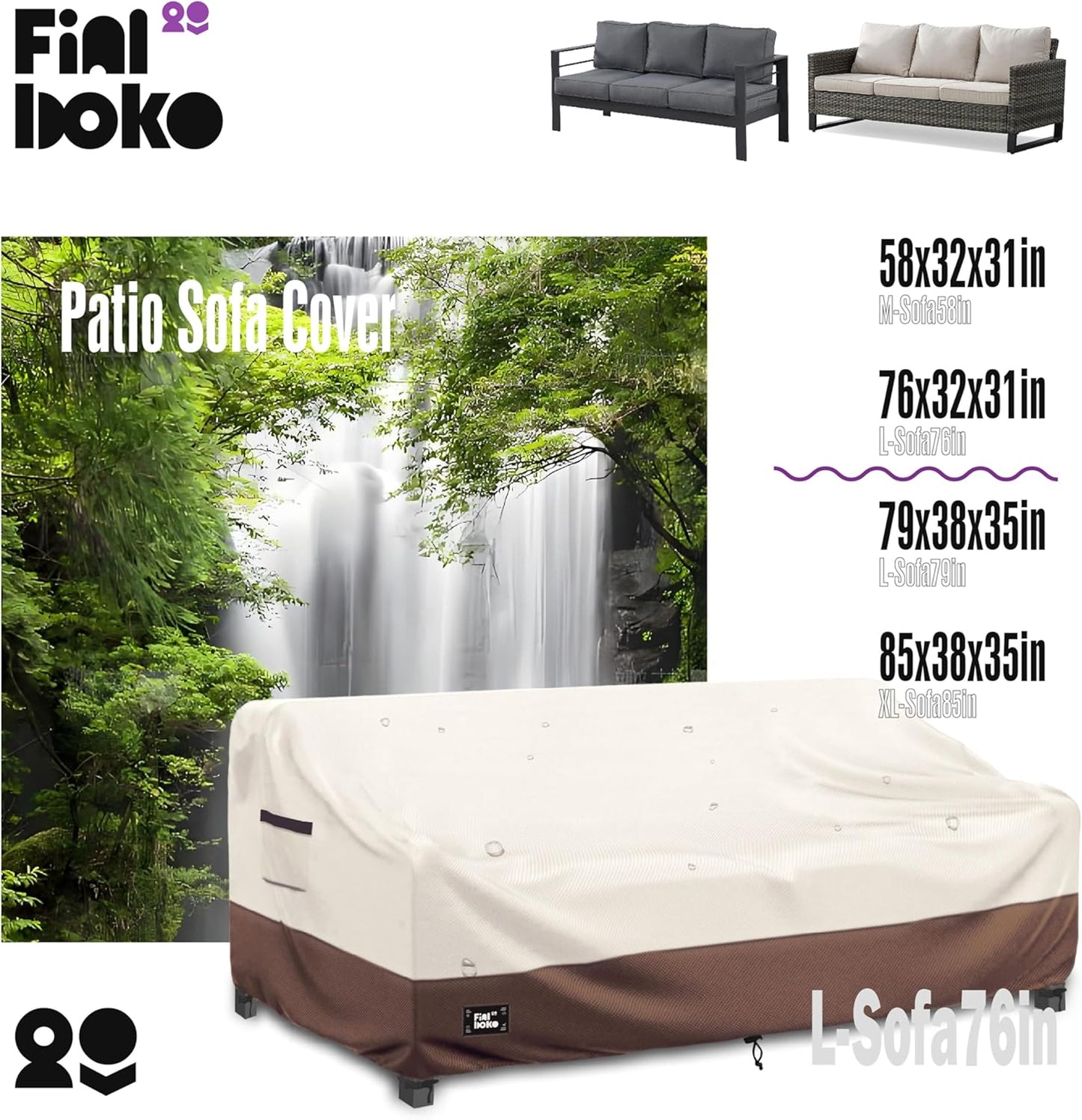 3-Seater Outdoor Couch Cover,76Wx32Dx31H Inches Patio Sofa Cover,100% Waterproof Heavy Duty Patio Furniture Covers,Beige&Brown