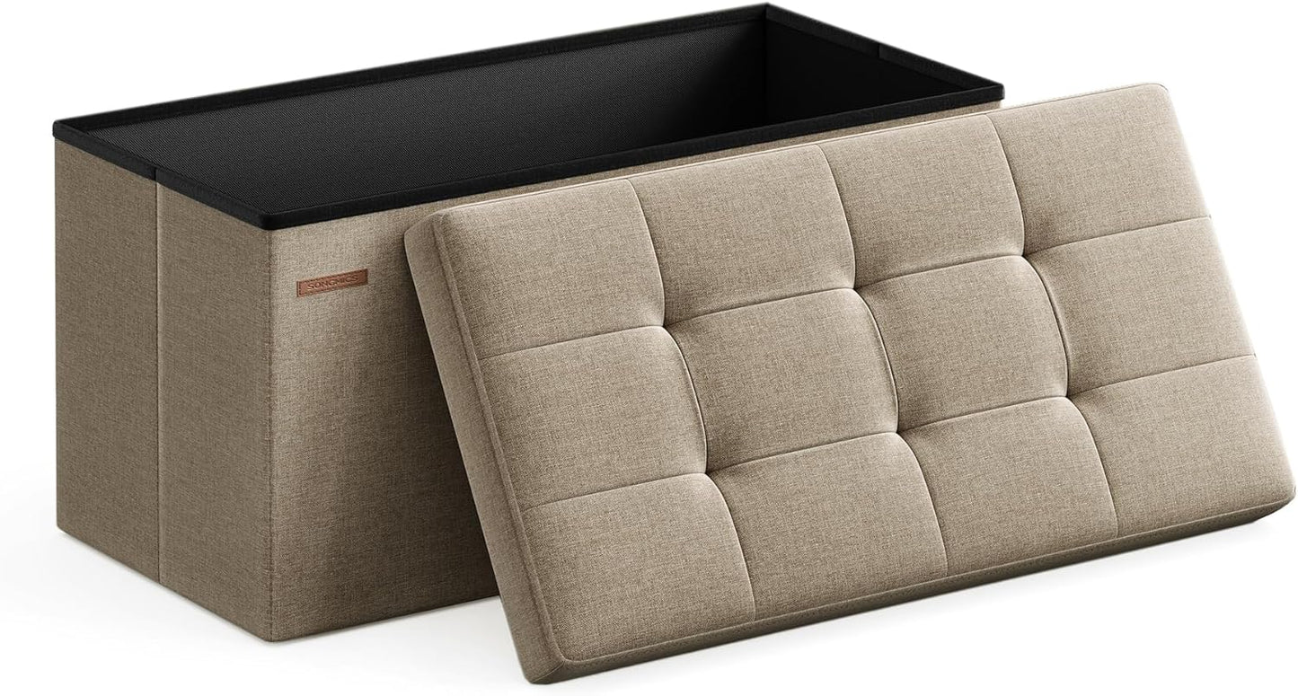 SONGMICS MAZIE Collection - 43 Inches Folding Storage Ottoman Bench, Ottoman Foot Rest, End of Bed Bench, Storage Chest, Load 660 lb, for Living Room, Bedroom, Entryway, Dark Gray ULSF77K