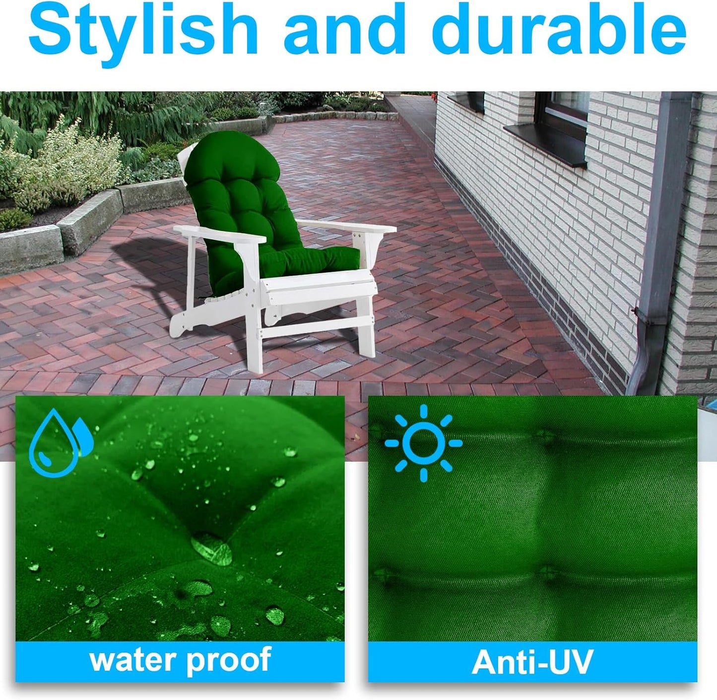 Adirondack Chair Cushion,High Back Rocking Chair Cushion,Thickened Patio Chair Pad for Indoor and Outdoor, Water Proof and Fade-Resistant (Dark Green)