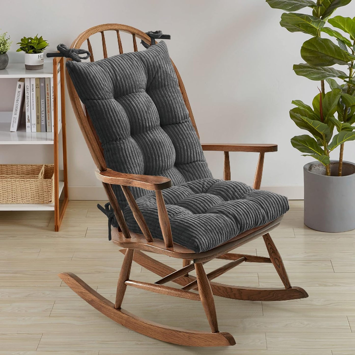 Sweet Home Collection Rocking Chair Cushion Premium Tufted Pads Non Skid Slip Backed Set of Upper and Lower with Ties, 1 Count (Pack of 1), Velvet Taupe