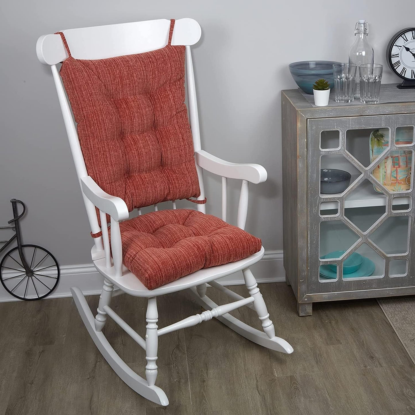 The Gripper Twill Jumbo XL Non-Slip Rocking Chair Cushion Set with Thick Padding, Includes Seat Pad & Back Pillow with Ties for Indoor Living Room Rocker, 17x17 Inches, 2 Piece Set, Sapphire