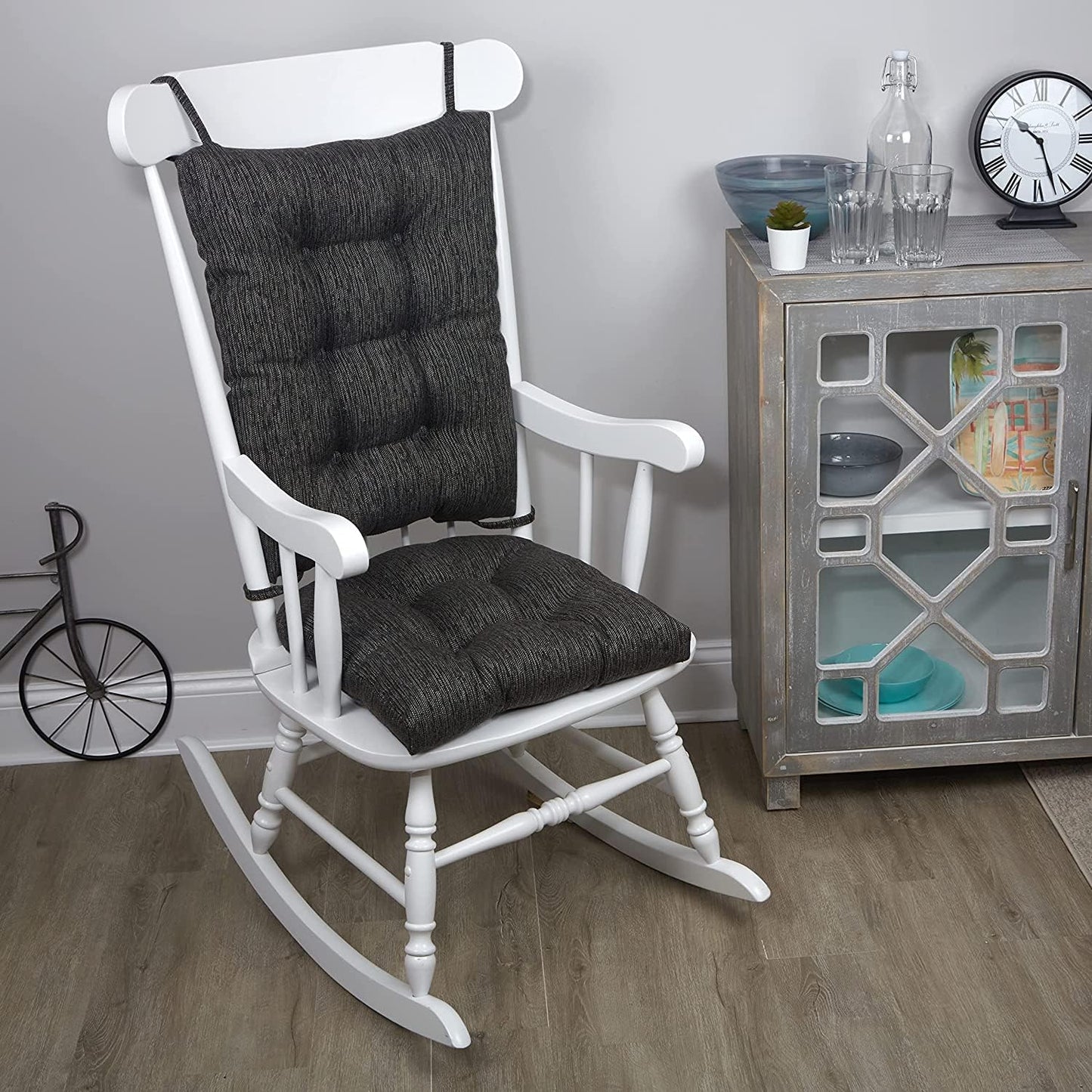 The Gripper Twill Jumbo XL Non-Slip Rocking Chair Cushion Set with Thick Padding, Includes Seat Pad & Back Pillow with Ties for Indoor Living Room Rocker, 17x17 Inches, 2 Piece Set, Sapphire