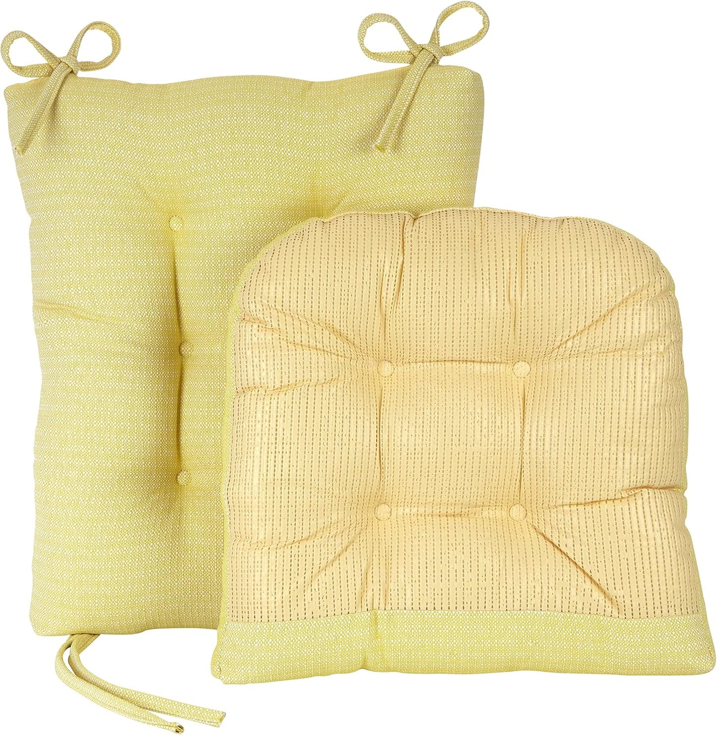 Klear Vu Omega Non-Slip Rocking Chair Cushion, Assembled in USA, Thick Tufted Design, Includes Seat Pad & Back Pillow with Ties, 17x17 Inches, 2-Piece Set, Solid Yellow 2 Count