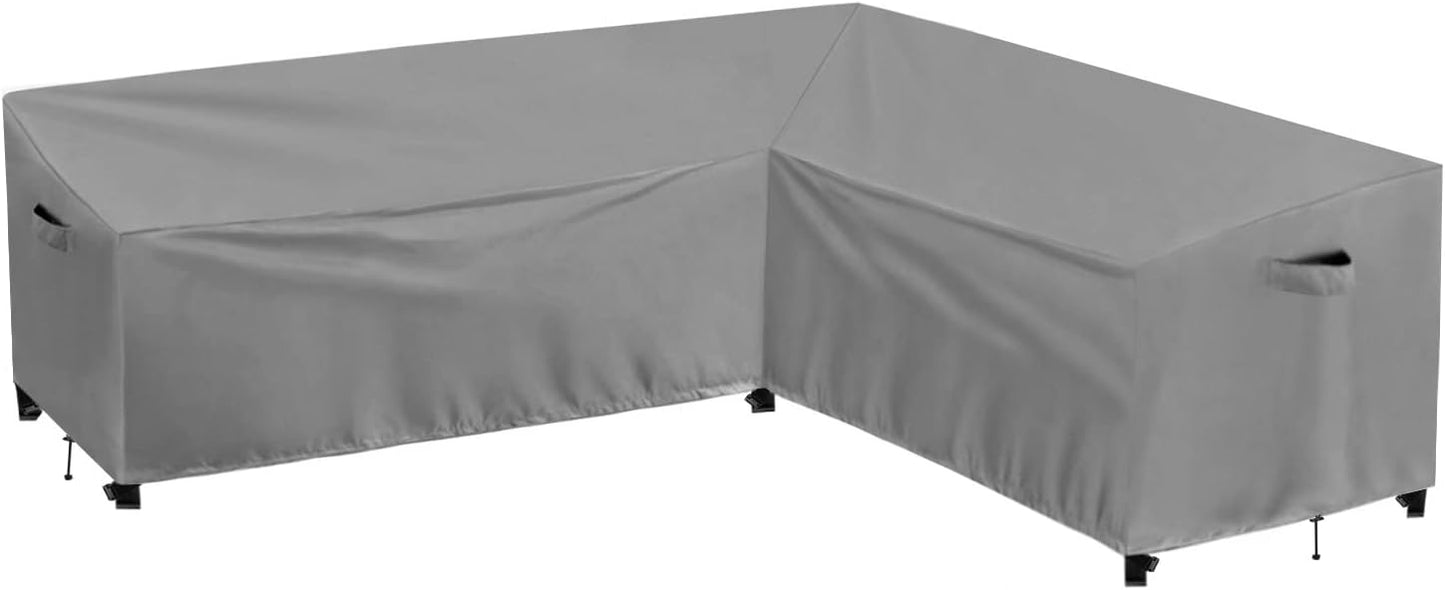PureFit Outdoor Sectional Sofa Cover Waterproof V Shaped Patio Furniture Covers for Deck, Lawn and Backyard, 89”x89”, Gray