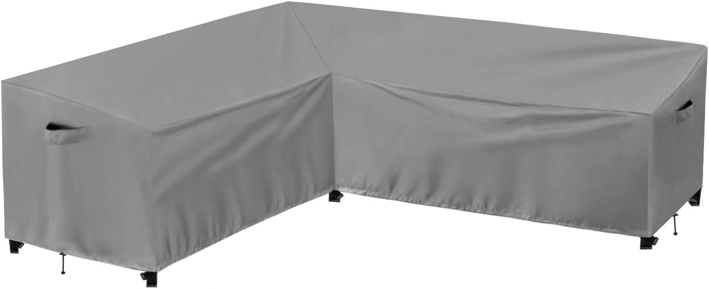 PureFit Outdoor Sectional Sofa Cover Waterproof V Shaped Patio Furniture Covers for Deck, Lawn and Backyard, 89”x89”, Gray
