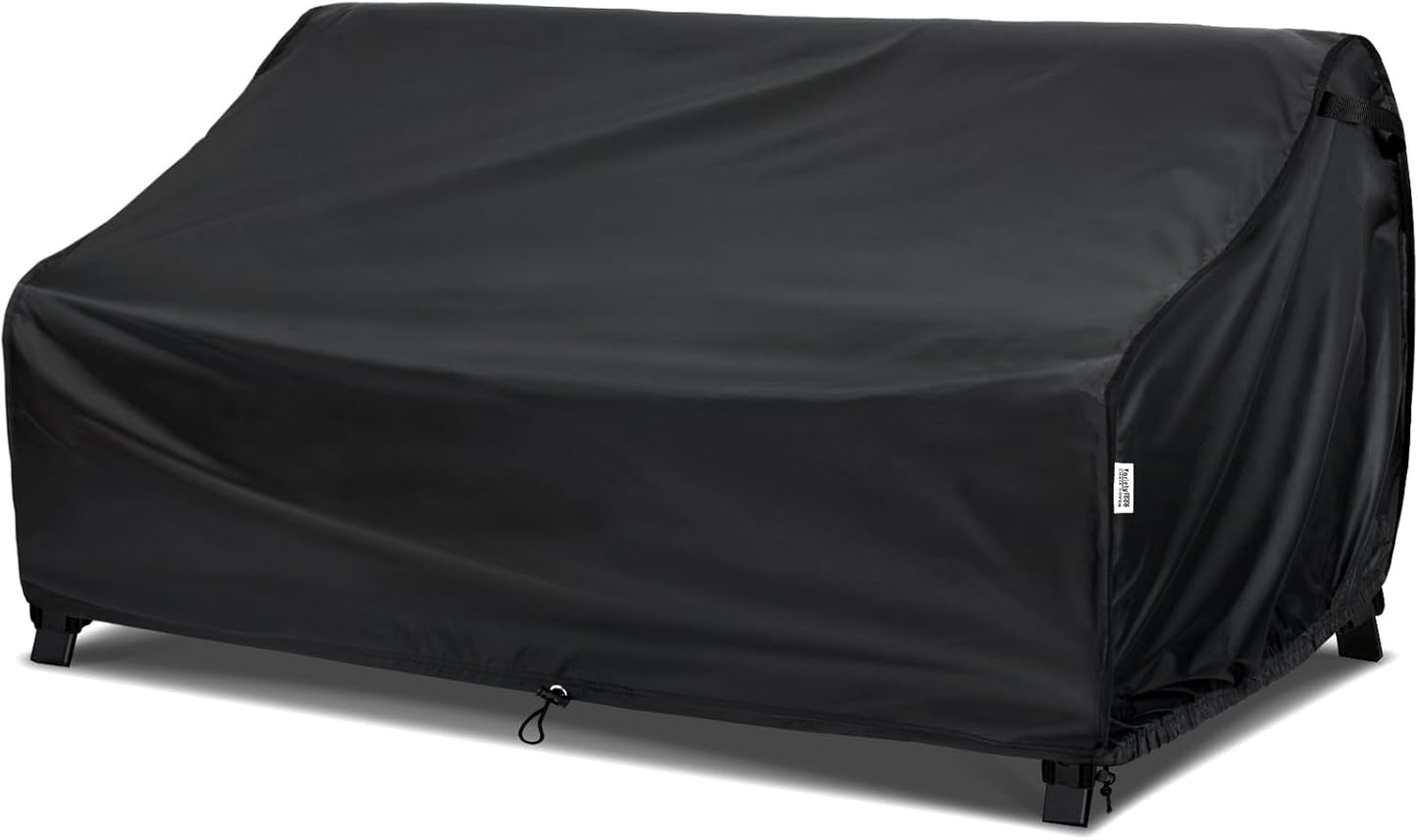 Waterproof 88W×40D×33H Outdoor Sofa Cover - Heavy-Duty 3-Seater Patio Bench Protector, Fits 86-88 Inch Furniture with Anti-Wind Straps & Air Vents, All-Weather Black