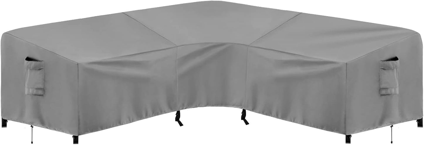 PureFit Outdoor Sectional Sofa Cover Waterproof V Shaped Patio Furniture Covers for Deck, Lawn and Backyard, 89”x89”, Gray