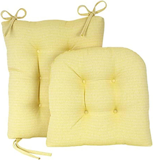 Klear Vu Omega Non-Slip Rocking Chair Cushion, Assembled in USA, Thick Tufted Design, Includes Seat Pad & Back Pillow with Ties, 17x17 Inches, 2-Piece Set, Solid Yellow 2 Count