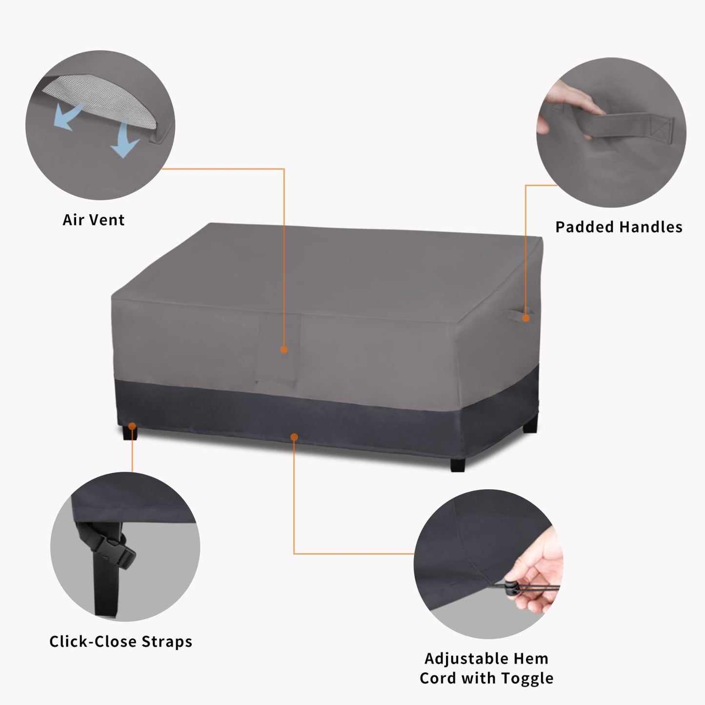 Easy-Going Outdoor Couch Cover, Heavy Duty 3-Seater Patio Sofa Cover, Windproof Outdoor Furniture Cover with Air Vent (88Wx32.5Dx33H inch,Gray/Dark Gray)