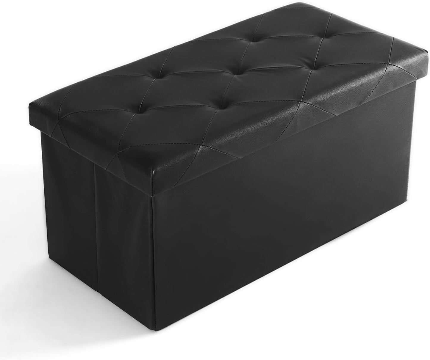 DUMOS 30in Foldable Storage Ottoman Bench, Storage Chest, End of Bed Foot Rest Stool with Padded Seat, Bedroom Bench for Living Room, Bedroom, Support 660lbs, Grey