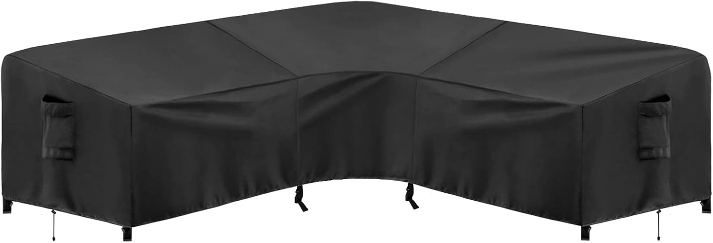 PureFit Outdoor Sectional Sofa Cover Waterproof V Shaped Patio Furniture Covers for Deck, Lawn and Backyard, 89”x89”, Gray