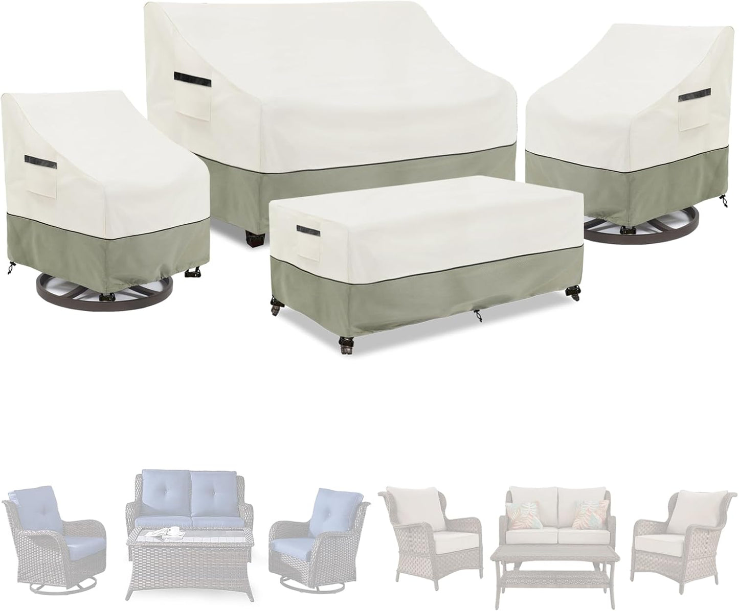 Outdoor Furniture Covers Waterproof,600D Heavy Duty Patio Cover for 6/7/8 PCS Sets Sectional Sofa Couch Dining Rocking Swivel Chairs Ottomans Coffee Table,111L x 74W x 28H inch Black