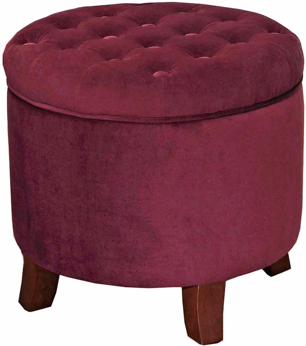 HomePop Home Decor | Upholstered Round Tufted Foot Rest Ottoman | Ottoman with Storage for Living Room & Bedroom | Decorative Home Furniture, Cream Textured Solid