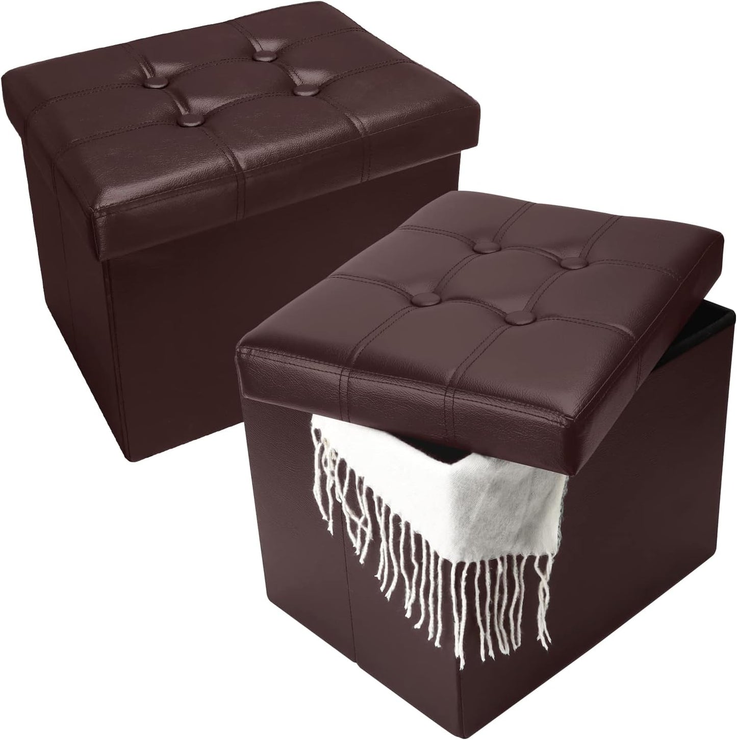 Storage Ottoman, Folding Foot Stool with Thicker Foam Padded Seat Small Leather Storage Ottoman Bench Foot Rest for Living Room Foldable Coffee Table 17x13x13in,Black