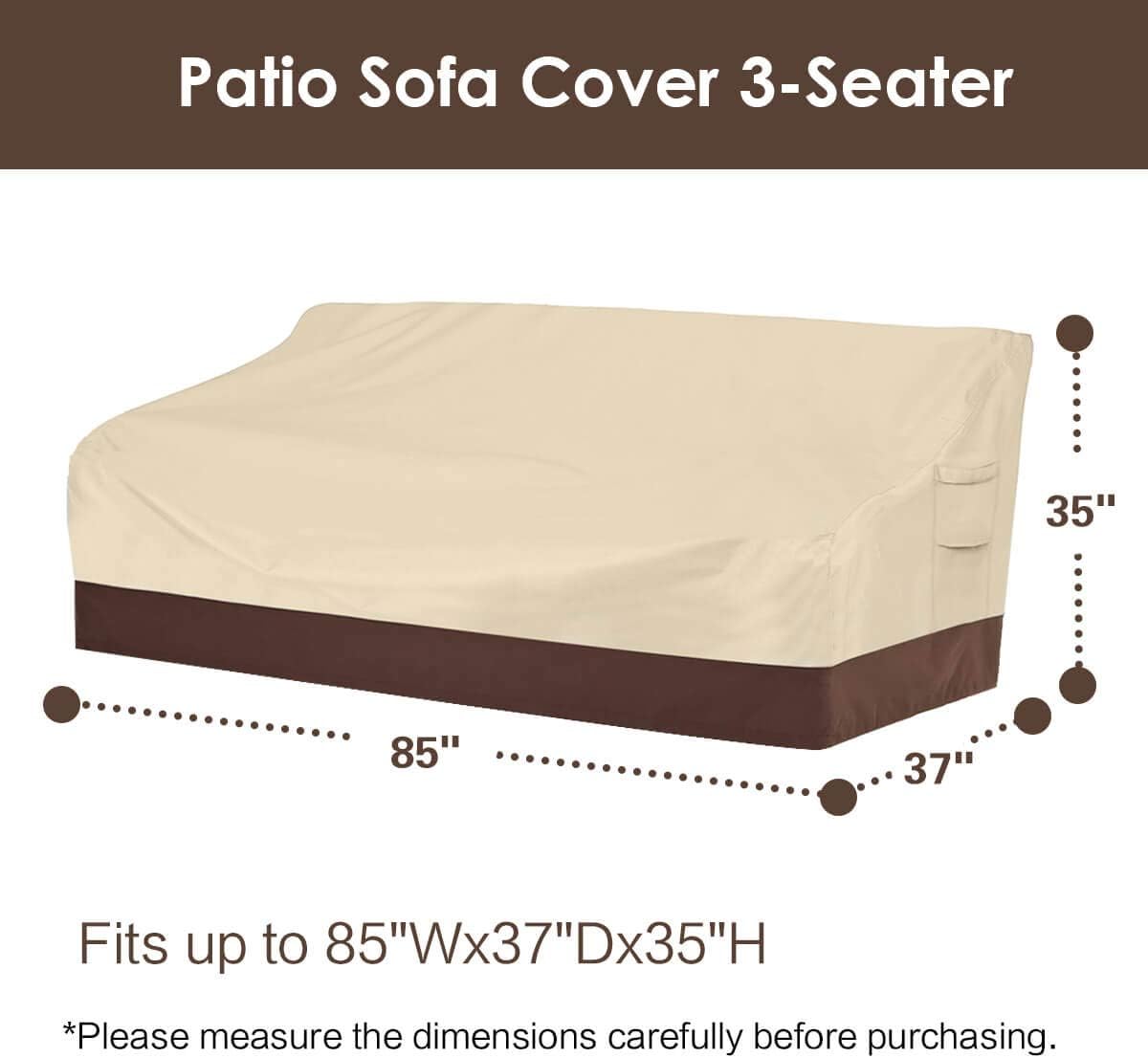 Vailge Heavy Duty Patio Sofa Cover, 100% Waterproof 3-Seater Outdoor Sofa Cover,Lawn Patio Furniture Covers with Air Vent and Handle,85" Wx 37" Dx 35" H,Beige&Brown