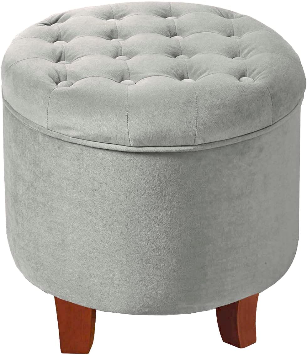 HomePop Home Decor | Upholstered Round Tufted Foot Rest Ottoman | Ottoman with Storage for Living Room & Bedroom | Decorative Home Furniture, Cream Textured Solid