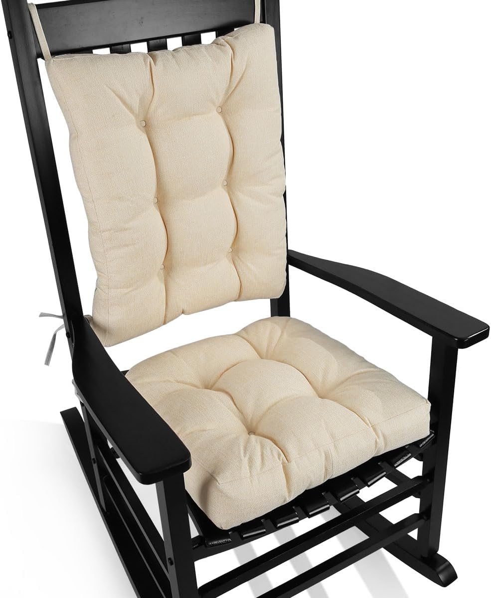 BUYUE Chair Cushion Set for Rocking Chair, Back Pillow & Seat Cushion with Ties, Original Woven Fabric Non-Slip Chair Pads for Elderly Sitting, Black