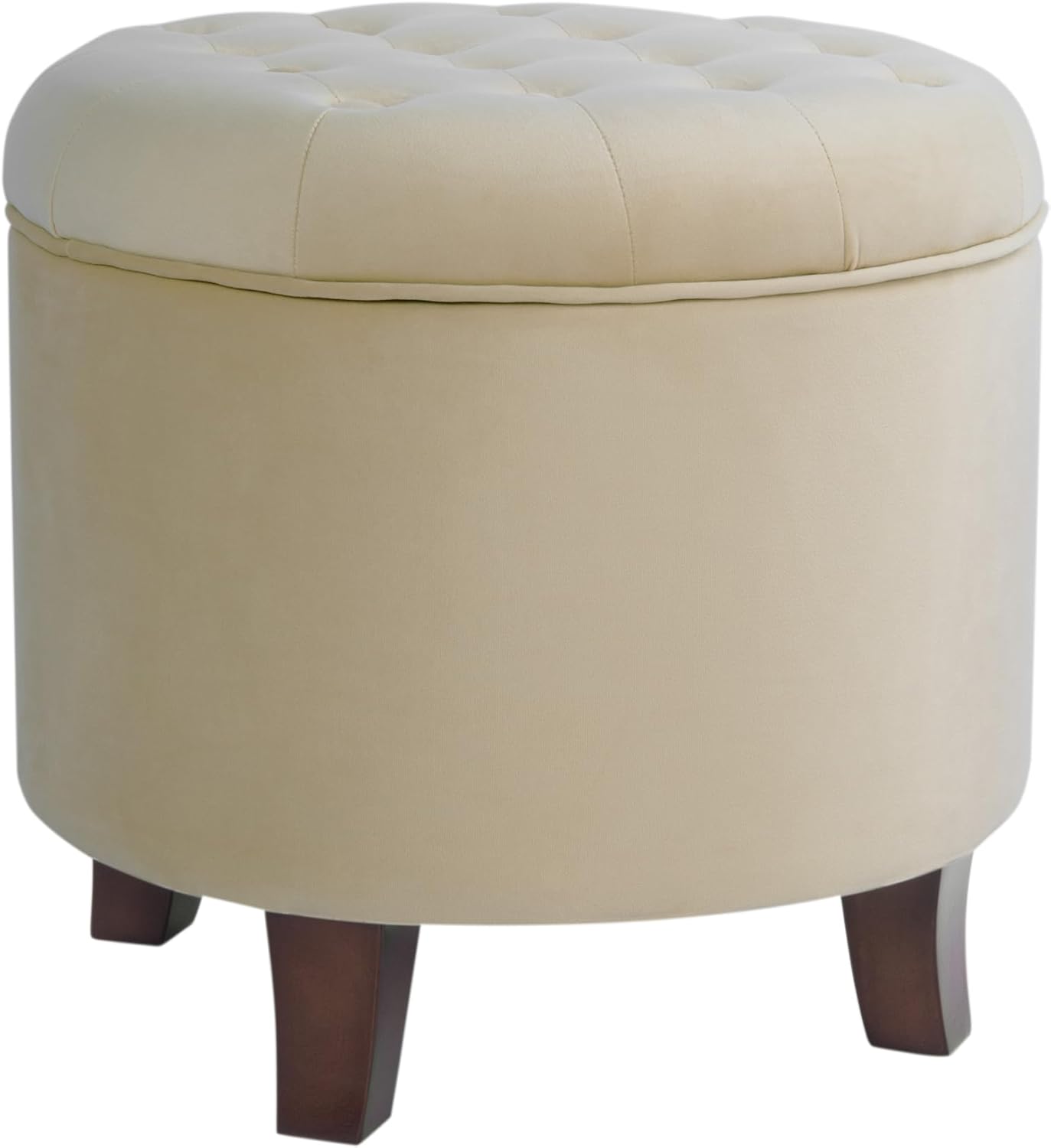 HomePop Home Decor | Upholstered Round Tufted Foot Rest Ottoman | Ottoman with Storage for Living Room & Bedroom | Decorative Home Furniture, Cream Textured Solid