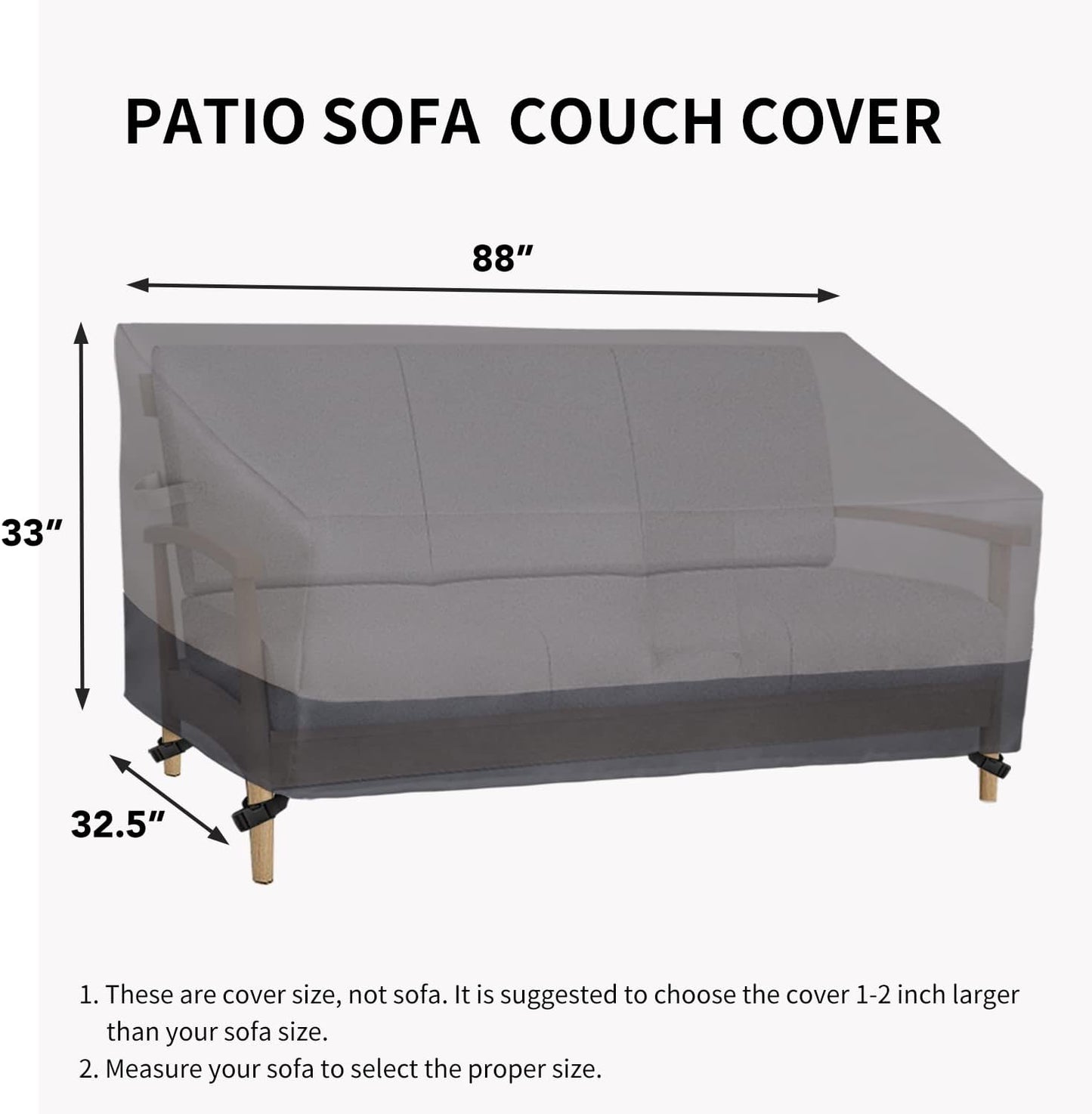 Easy-Going Outdoor Couch Cover, Heavy Duty 3-Seater Patio Sofa Cover, Windproof Outdoor Furniture Cover with Air Vent (88Wx32.5Dx33H inch,Gray/Dark Gray)