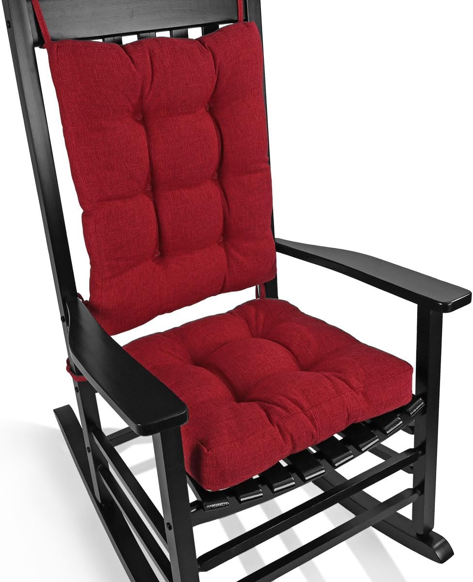 BUYUE Chair Cushion Set for Rocking Chair, Back Pillow & Seat Cushion with Ties, Original Woven Fabric Non-Slip Chair Pads for Elderly Sitting, Black