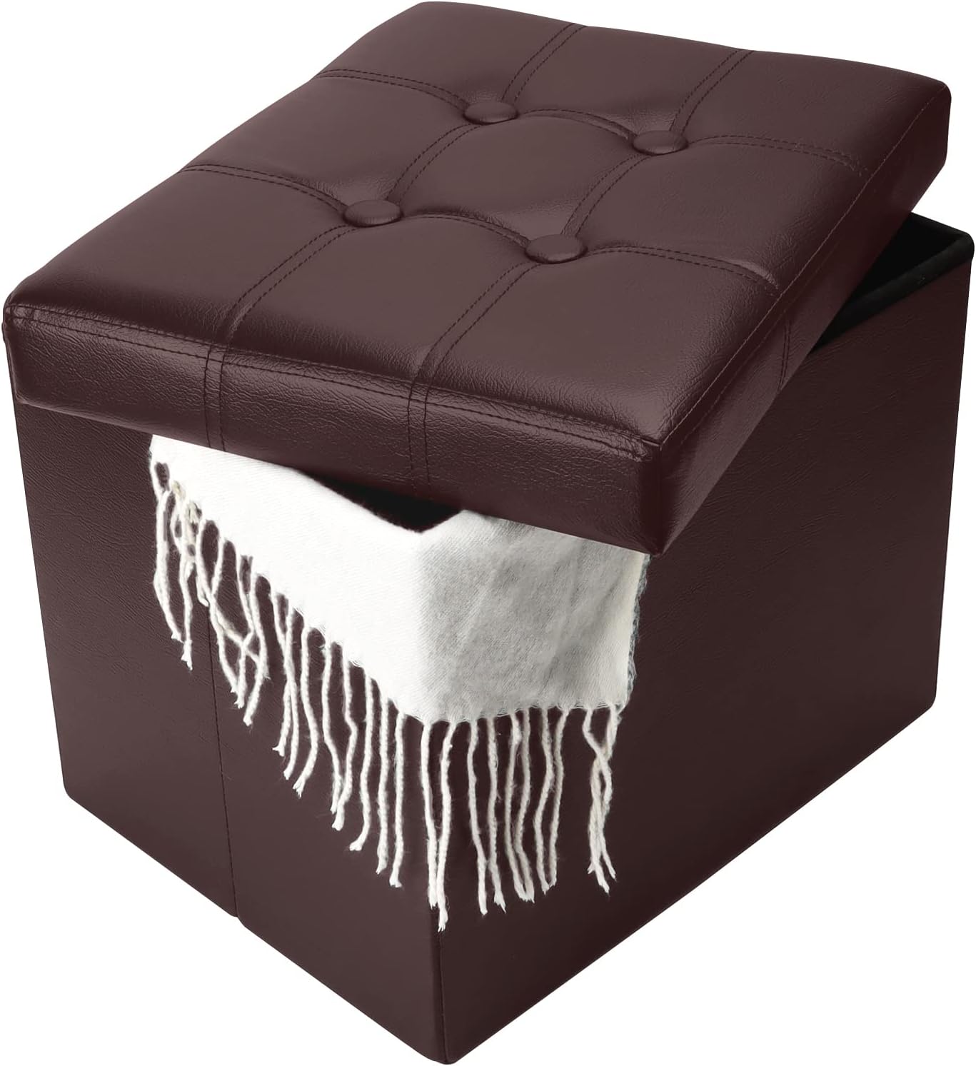 Storage Ottoman, Folding Foot Stool with Thicker Foam Padded Seat Small Leather Storage Ottoman Bench Foot Rest for Living Room Foldable Coffee Table 17x13x13in,Black