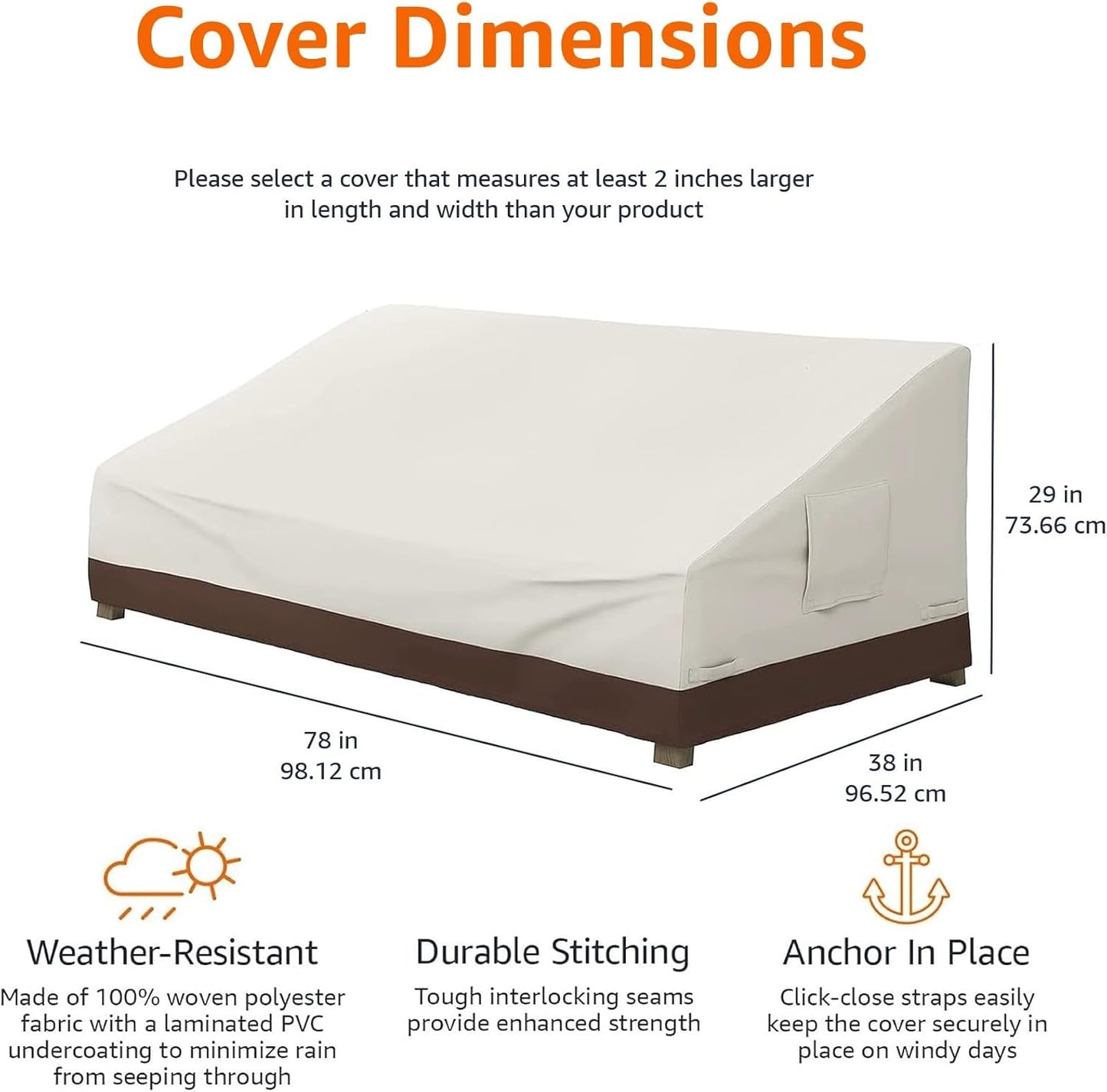 Amazon Basics 3 Seater Outdoor Couch and Patio Furniture Covers, Waterproof, Anti-UV, Durable, Beige/Tan