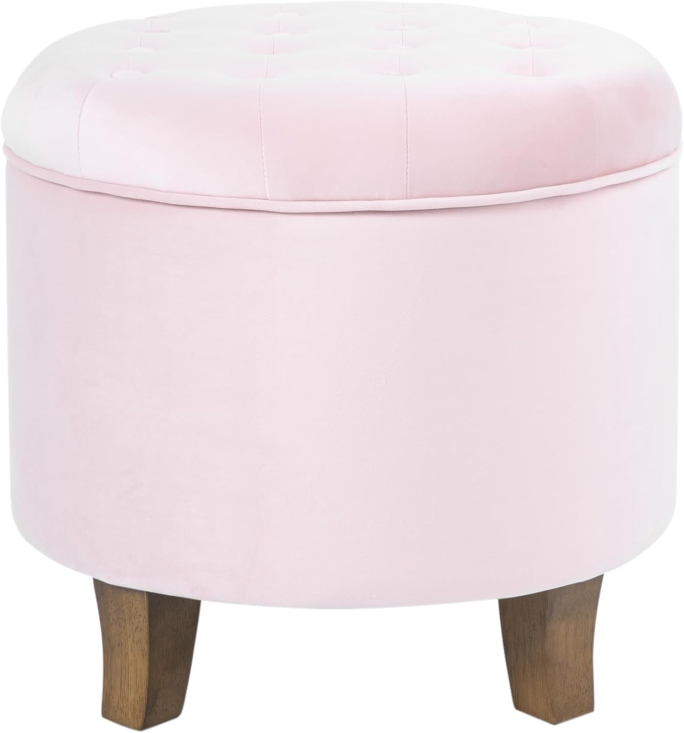 HomePop Home Decor | Upholstered Round Tufted Foot Rest Ottoman | Ottoman with Storage for Living Room & Bedroom | Decorative Home Furniture, Cream Textured Solid