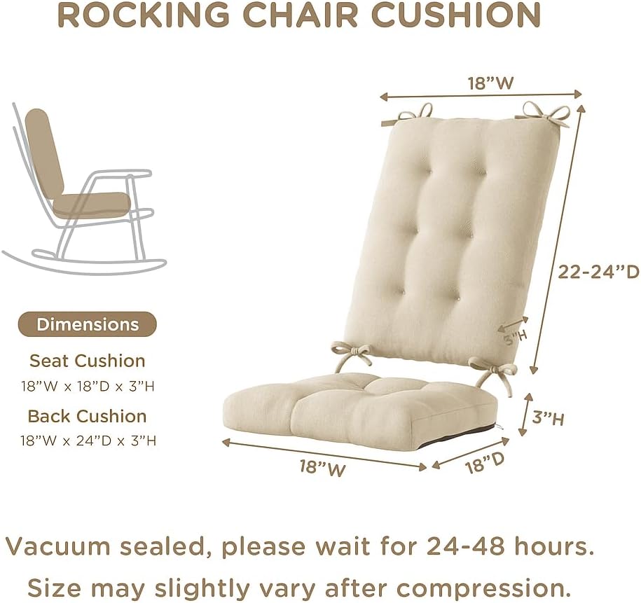 Codi Rocking Chair Cushions, Water Resistant Glider Rocker Replacement Cushion Set for Patio Porch Garden - Fits Most Standard Rockers, Beige 1PK